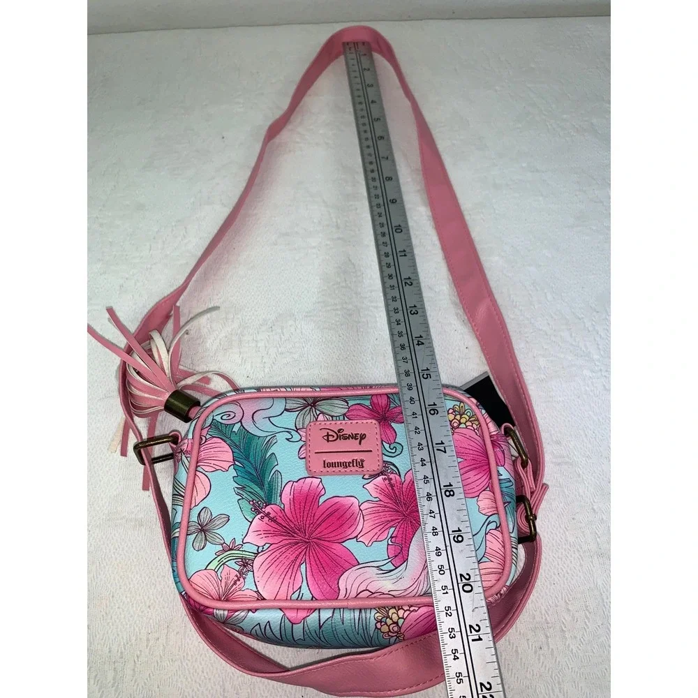 Disney Loungefly Ariel Little Mermaid Hibiscus Floral Crossbody Bag Pink Blue